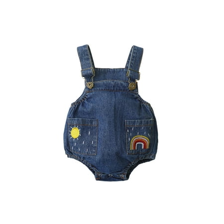 jaweiw Newborn Baby Boys Girls Casual Suspender Jumpsuits Fresh Sun and Rainbow Embroidered Denim Triangle Romper
jaweiw Newborn Baby Boys Girls Casual Suspender Jumpsuits Fresh Sun and Rainbow Embroidered Denim Triangle Romper