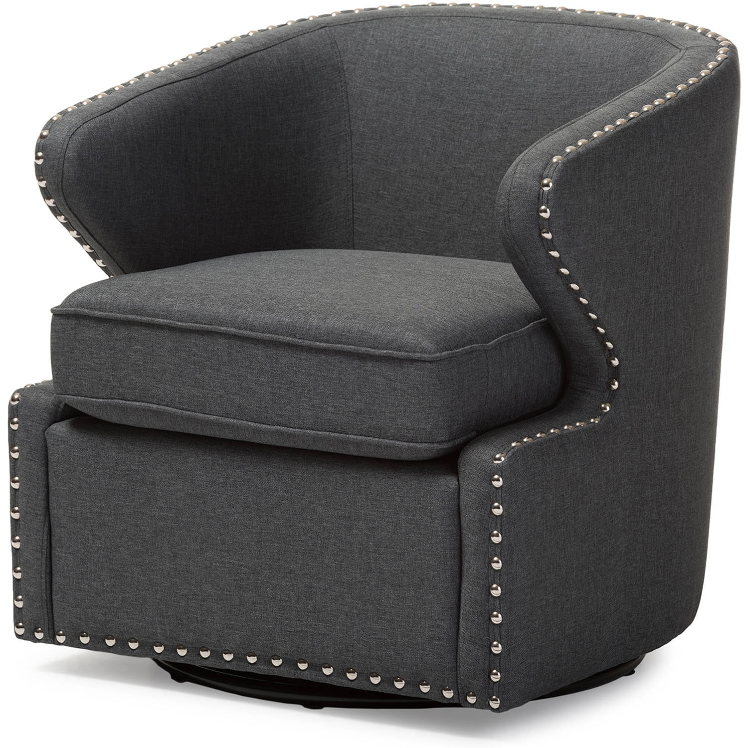 Baxton Studio Finley Mid-Century Modern Gray Fabric Upholstered Swivel Armchair