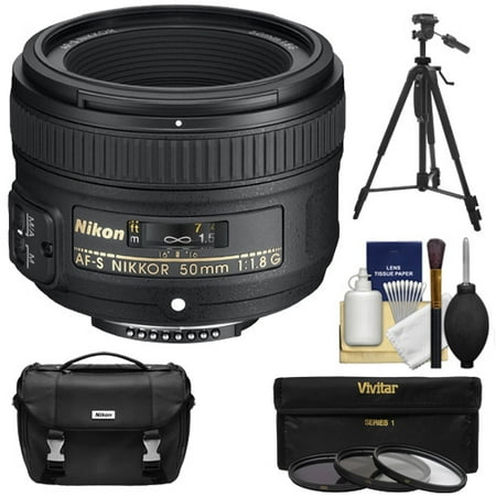 Nikon 50mm f\/1.8 G AF-S Nikkor Lens with Nikon Case + 3 Filters + Tripod Kit for D3200, D3300, D5300, D5500, D7100, D7200, D750, D810 Cameras