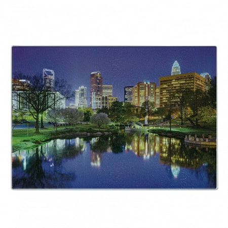 

City Cutting Board North Carolina Marshall Park United States American Night Reflections on Lake Photo Decorative Tempered Glass Cutting and Serving Board Small Size Multicolor by Ambesonne