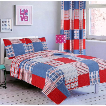 All American Collection New 2pc Twin Size Printed Bedspread Set with Matching Curtain