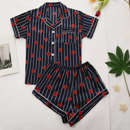 Pajamas For Women Plus Size Jioakfa Fashion Women Casual Printed Short Sleeve Turn-Down Tops Shorts Pants Set Sleepwear Red S
Pajamas For Women Plus Size Jioakfa Fashion Women Casual Printed Short Sleeve Turn-Down Tops Shorts Pants Set Sleepwear Red S