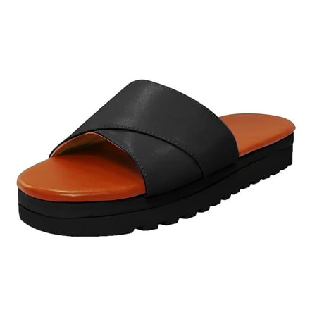 TOYFUNNY Fish Mouth Slippers Women Wedge Flat Open Toe Roman Sandals