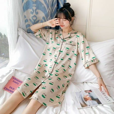 CoCopeaunt Nightgowns Women Korean-style Silk Half-sleeve Turn-down Collar Loose Sleep-shirts Sweet Girls Trendy Printed Comfortable Simple
CoCopeaunt Nightgowns Women Korean-style Silk Half-sleeve Turn-down Collar Loose Sleep-shirts Sweet Girls Trendy Printed Comfortable Simple