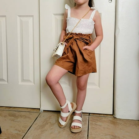 Toddler Kids Girls Casual Suit Solid Color Sleeveless Lace Sling Crop Tops+Ruffled Short Pants+Belt
Toddler Kids Girls Casual Suit Solid Color Sleeveless Lace Sling Crop Tops+Ruffled Short Pants+Belt