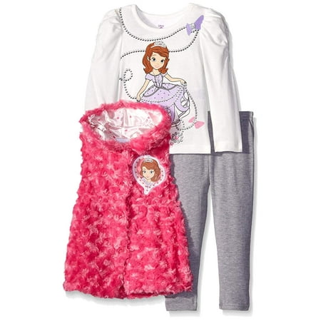 Disney Little Girls Toddler 3 Piece Sofia Vest and Legging Set Pink 2T