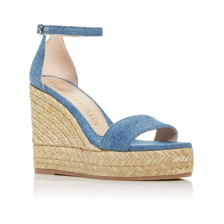 Stuart Weitzman Womens Floria Twill Wedge Sandals Blue 8.5 Wide (C D W)