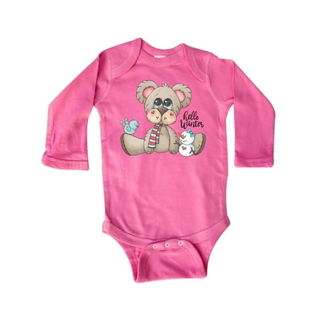 Inktastic Hello Winter Teddy Bear Gift Baby Boy Long Sleeve Bodysuit
