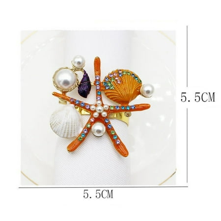 

napkin rings 6 Pcs Starfish Napkin Rings Pearl Rhinestone Ocean Nautical Napkin Ring Holders for Wedding Party Table Decor Etc Green