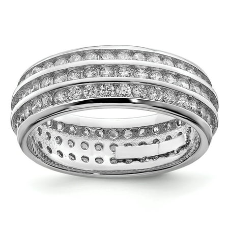 925 Sterling Silver 3 Row Eternity Band Ring Size 6.00 Valentines Day