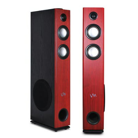 VM Audio EXAT20 Cherry/Black Floorstanding Powered Bluetooth Tower Speakers Pair