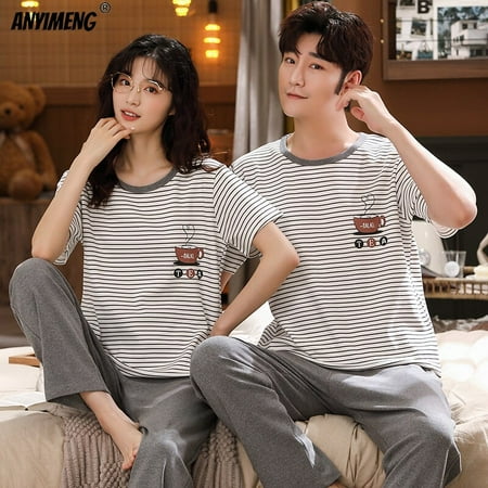 New Sleepwear Couple Men and Women Matching Home Suits Cotton Pjs Chic Cartoon Printing Leisure Nightwear Pajamas for Summer
New Sleepwear Couple Men and Women Matching Home Suits Cotton Pjs Chic Cartoon Printing Leisure Nightwear Pajamas for Summer