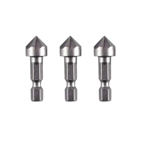 3pcs Chamfer Bit Countersink Drill Woodworking 6 Flute 1/4 Hex Shank 90 Degree