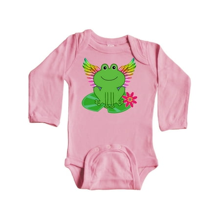 Inktastic Frog Lily Pad Wings Gift Baby Girl Long Sleeve Bodysuit