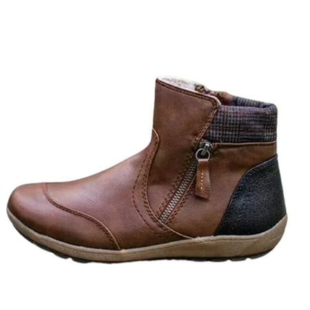 Womens PU Warm Boots Double Side Zipper Snow Winter Outdoor Walking Boots Fashion Casual Shoes 38 Brown