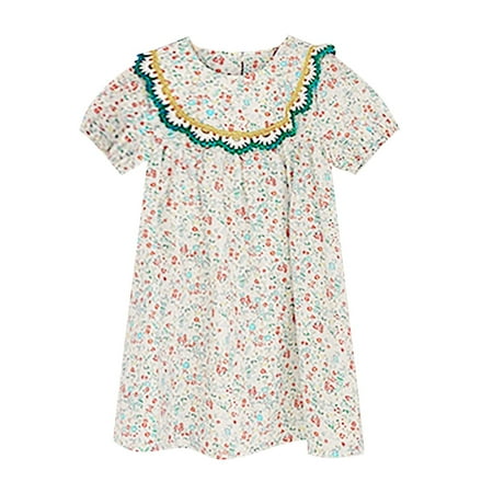 Girls Flower Printed Rainbow Lace Summer Short Sleeve Crew Neck A Hem Loose Child Newborn Playwear Summer Sunsuit
Girls Flower Printed Rainbow Lace Summer Short Sleeve Crew Neck A Hem Loose Child Newborn Playwear Summer Sunsuit