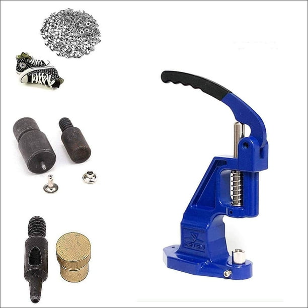 7mm Rivets Kit (1000 pcs) with Hand Press Machine, Dies and Hole Punch. Leather Rivets Single Round Cap Metal Stud Fasteners for Bag Belt Wallet Jeans