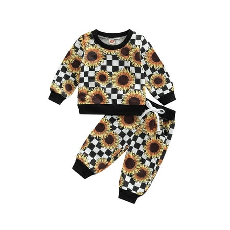 Suanret Infant Baby Girls 2Pcs Outfits Sunflower Checkerboard Print Long Sleeve Pullover + Elastic Trousers Black 0-6 Months
Suanret Infant Baby Girls 2Pcs Outfits Sunflower Checkerboard Print Long Sleeve Pullover + Elastic Trousers Black 0-6 Months