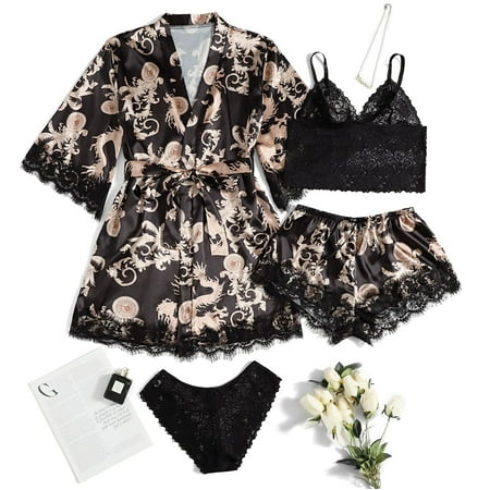 Lingerie for Women Women Plus Size Sexy Lingerie Silk Robe Satin Bathrobe Four-piece Set Sleepwear Pajamas on Clearance
Lingerie for Women Women Plus Size Sexy Lingerie Silk Robe Satin Bathrobe Four-piece Set Sleepwear Pajamas on Clearance