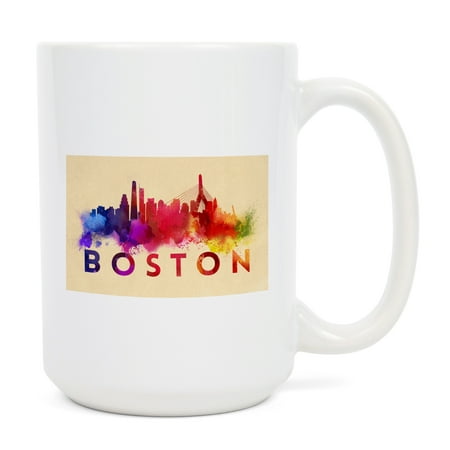 

15 fl oz Ceramic Mug Boston Massachusetts Skyline Abstract (Cream) Contour Dishwasher & Microwave Safe