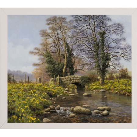 Daffodil Bridge-BILMAK47636 Print 21.75"x24.5" by Bill Makinson in a Affordable White Medium