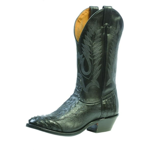Boulet Western Boots Men Cowboy Exotics Ostrich Smooth Black Calf 1513