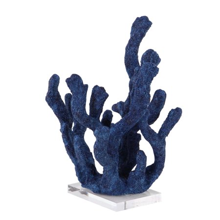 Decmode Coastal Polystone And Acrylic Blue Coral Sculpture, Blue