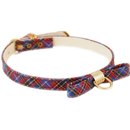 Pet Supply Imports Plaid Blue Scotch Adjustable Fancy Dog Collar w/ Bow, 14 Inch
