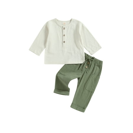 Qtinghua Toddler Baby Boys Fall Outfits Crew Neck Button-Down Long Sleeve Tops and Elastic Waist Long Pants 2Pcs Clothes Beige Green 3-4 Years
Qtinghua Toddler Baby Boys Fall Outfits Crew Neck Button-Down Long Sleeve Tops and Elastic Waist Long Pants 2Pcs Clothes Beige Green 3-4 Years
