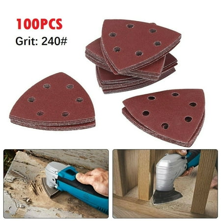 100pcs 240# Triangular Sanding Disc 90mm 6 Hole Hook and Loop Sandpaper Tools