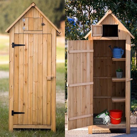 Akoyovwerve Wood Outdoor Garden Storage Shed with Wooden Lockers Wood Color