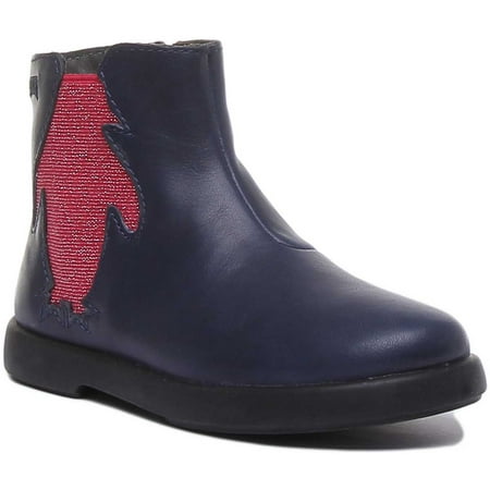 Camper Duet Kid s Zip Up Chelsea Boot With Velcro Strap In Navy Size 1