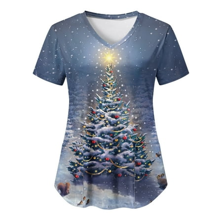 Christmas Scrub_top for Women Casual V Neck Short Sleeve Christmas Print Work Shirt Pocket Top
Christmas Scrub_top for Women Casual V Neck Short Sleeve Christmas Print Work Shirt Pocket Top