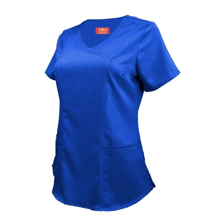 

M&M SCRUBS Women s Ultra Soft Stretch Mock Wrap Scrub Top 8201 (True Royal Blue X-Small)