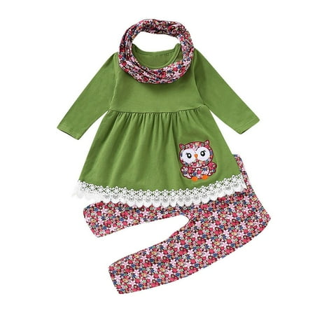 Xiulive Children Kids Girls Cartoon Embroider Owl Dress+Floral Pants+Scarf Set Outfit Casual Soft Outfits 
Xiulive Children Kids Girls Cartoon Embroider Owl Dress+Floral Pants+Scarf Set Outfit Casual Soft Outfits