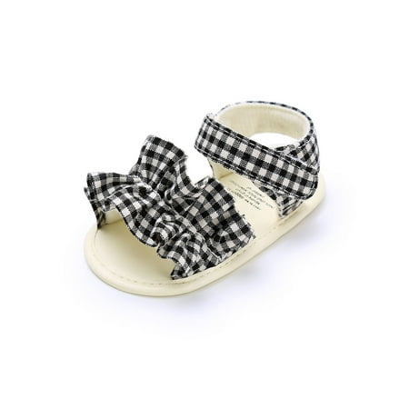 Woobling Infant Sandals First Walkers Flat Sandal Soft Sole Crib Shoes Summer Princess Shoe Comfort Bowknot Lightweight Black 4C