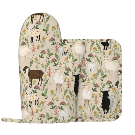 Oven Mitts and Pot Holders Sets - Painted Cute Goat Flower Heat Resistant Silicone Oven Gloves (Left Glove) with Non-Slip Silicone Surface and hot pads for kitchen Baking Cooking
Oven Mitts and Pot Holders Sets - Painted Cute Goat Flower Heat Resistant Silicone Oven Gloves (Left Glove) with Non-Slip Silicone Surface and hot pads for kitchen Baking Cooking