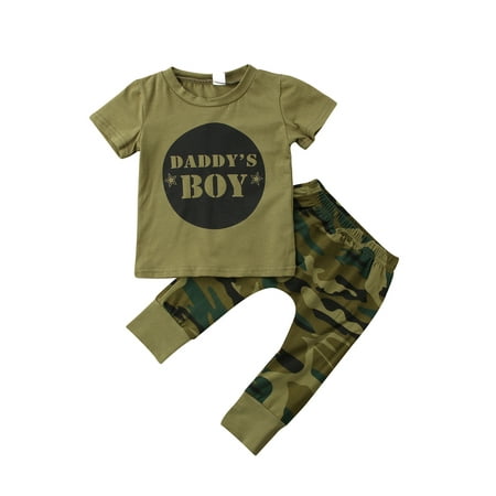 Nokpsedcb Newborn Baby Short Sleeve Camo T-shirt Tops Long Pants Outfits Sets