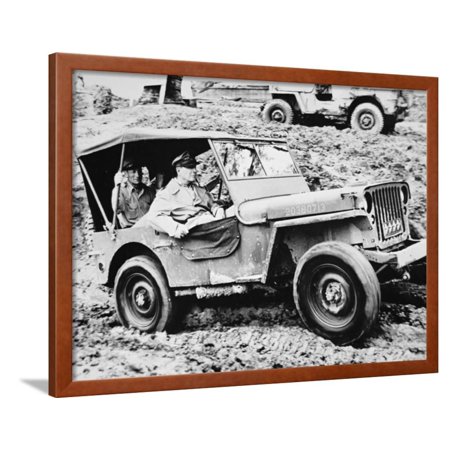 General Douglas Macarthur, Riding a Jeep in Leyte on His Return to the Philippines, October 1944 Framed Print Wall Art