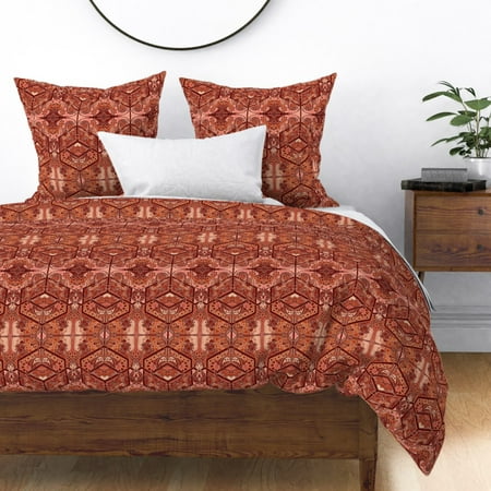 2084 Bold Fall Colors Art Nouveau Stencil Star Sateen Duvet Cover by Roostery