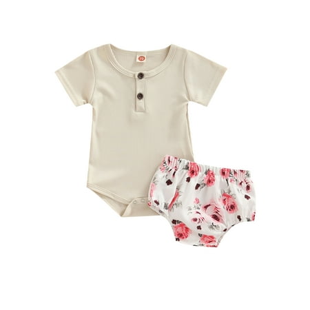 WPNAKS 2Pcs Baby Girls Outfit Ribbed Short Sleeve Romper + Rose Print Elastic Waist Shorts for Toddlers 0-18 Months
WPNAKS 2Pcs Baby Girls Outfit Ribbed Short Sleeve Romper + Rose Print Elastic Waist Shorts for Toddlers 0-18 Months