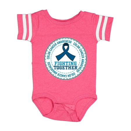 Inktastic Fighting Together- Colon Cancer Awareness Dark Blue Ribbon Gift Baby Boy or Baby Girl Bodysuit