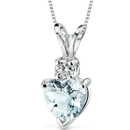 Peora 0.75 Ct Heart Shape Aquamarine 14K White Gold Pendant with Diamond Accent, 18