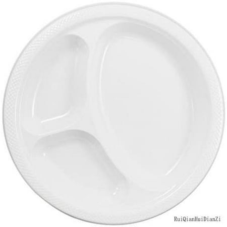 plastic 3 compartment divided plates - large - 10 1/4 inch - white - 20/pack 
plastic 3 compartment divided plates - large - 10 1/4 inch - white - 20/pack