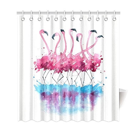WOPOP Joyful Pink Flamingo Shower Curtain, Watercolor Painting Polyester Fabric Shower Curtain Bathroom Sets with Hooks 66x72 Inches