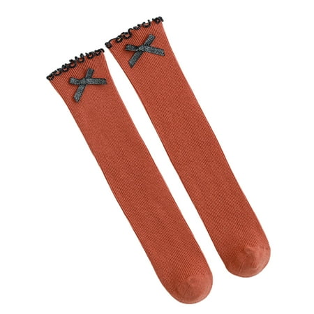 JunDanmall 1 Pair 1-6 Years Baby Socks Bow Lace Spring Autumn Girls Long Tube Warm Floor Socks for Home