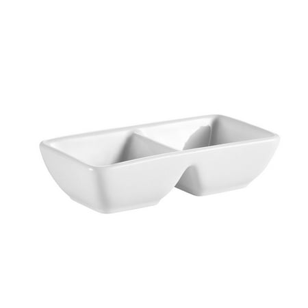 

2 Compartment Rectangle Tray 6 Oz.x 2 7-7/8 W X 4 L X 1-3/8 H Porcelain White 4 packs