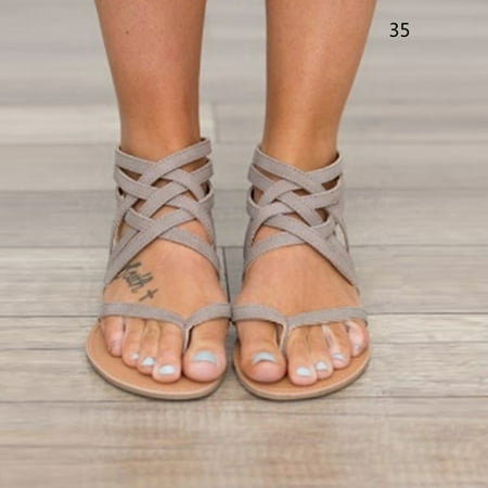 Women Flat Sandals Cross Straps Open Toe Breathable Casual Shoes for Summer 35