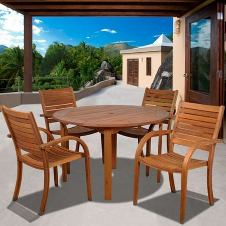 Amazonia Kentucky 5 Piece Round Eucalyptus Patio Dining Set