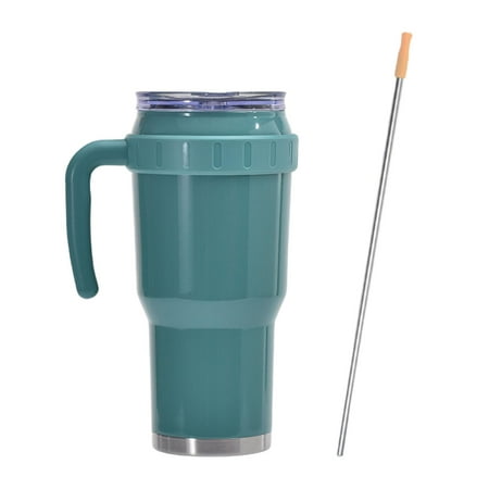 

40oz Tumbler with Handle and Straw Double Walled Stainless Steel Simple Travel Mug Vacuum Insulated Coffee Mug Leakproof Sliding Lid Green